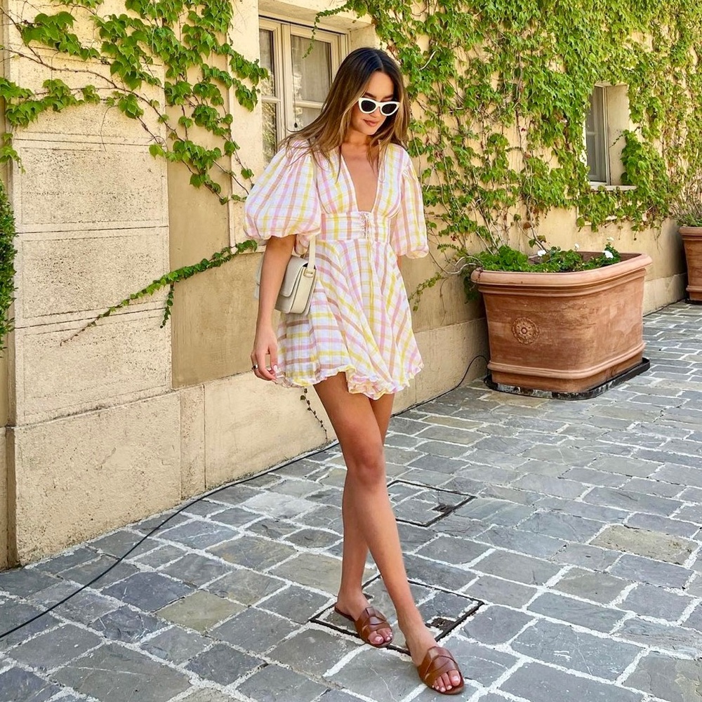 For Love & Lemons Rue Puff Sleeve Mini Dress - Picture 1 of 12